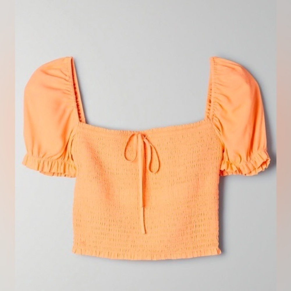 Aritzia Wilfred‎ Smocked Puff Sleeve Blouse Papaya Orange S